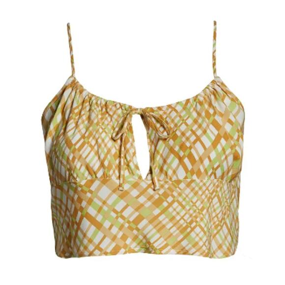 New BP. NORDSTROM ~ Ivory Tan Happy Plaid Tie Detail Crop Camisole Top 2X - Picture 9 of 9